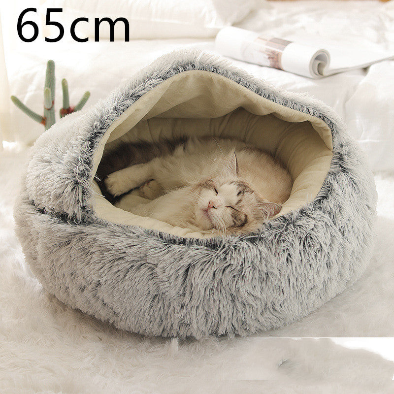 Pet Winter Round Plush Warm Bed House