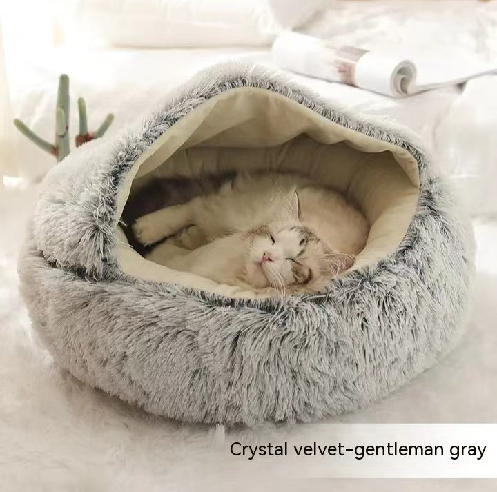 Pet Winter Round Plush Warm Bed House