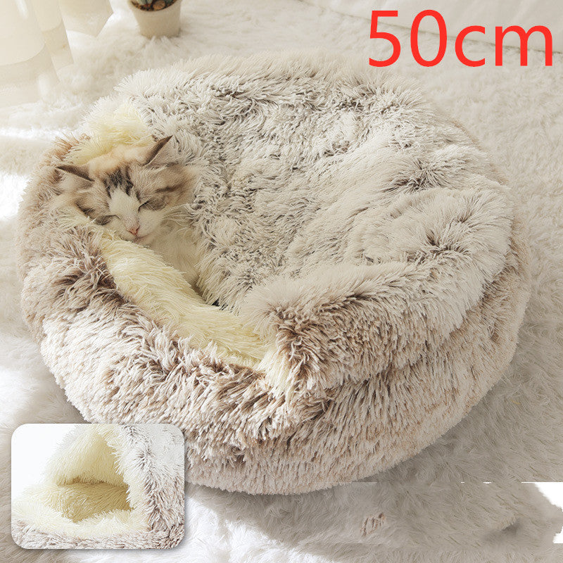 Pet Winter Round Plush Warm Bed House