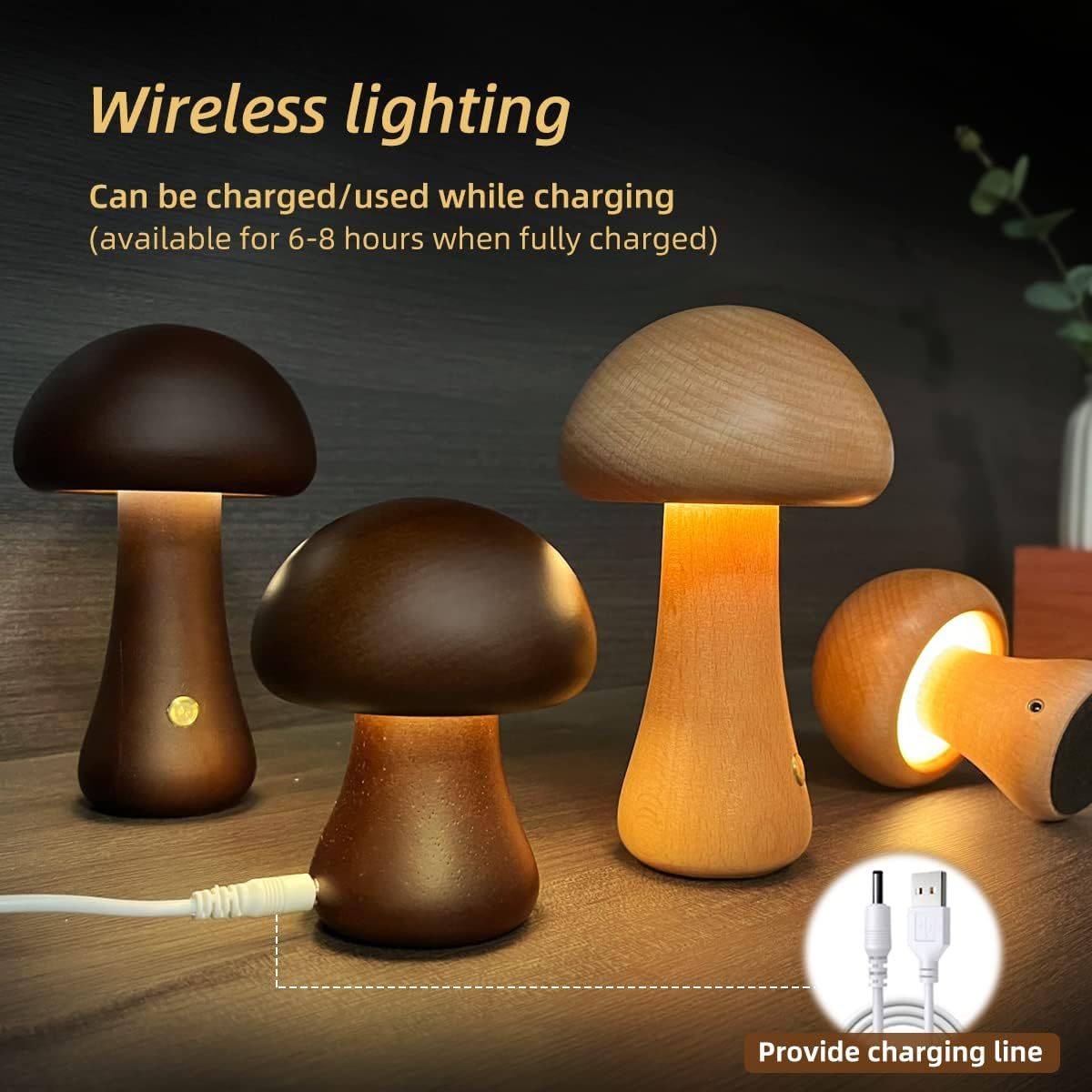 INS Wooden Cute Mushroom LED Night Light