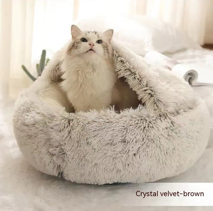 Pet Winter Round Plush Warm Bed House