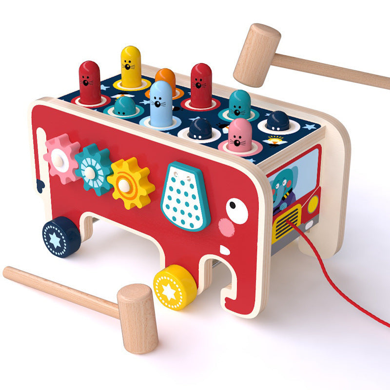 Kids Wooden Pounding Bench Animal Bus Toys